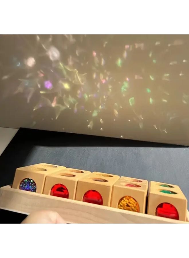 Wooden Box Packaging 7PCS DIY Cube Puzzle Building Set with Rainbow Gemstones Color Coded Edges - Image 3